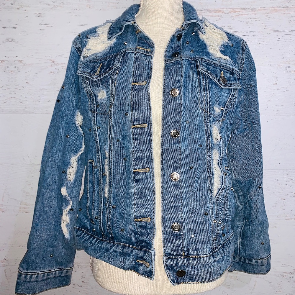 Forever 21 studded/disstressed jean jacket